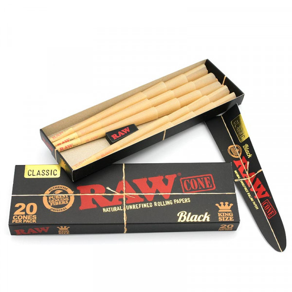 RAW Black Pre-Rolled Paper Cones King Size 20er Pack